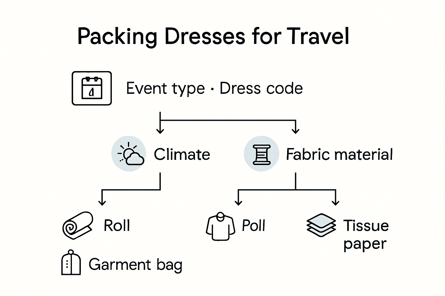 Infographic visualizing how to pack travel dresses