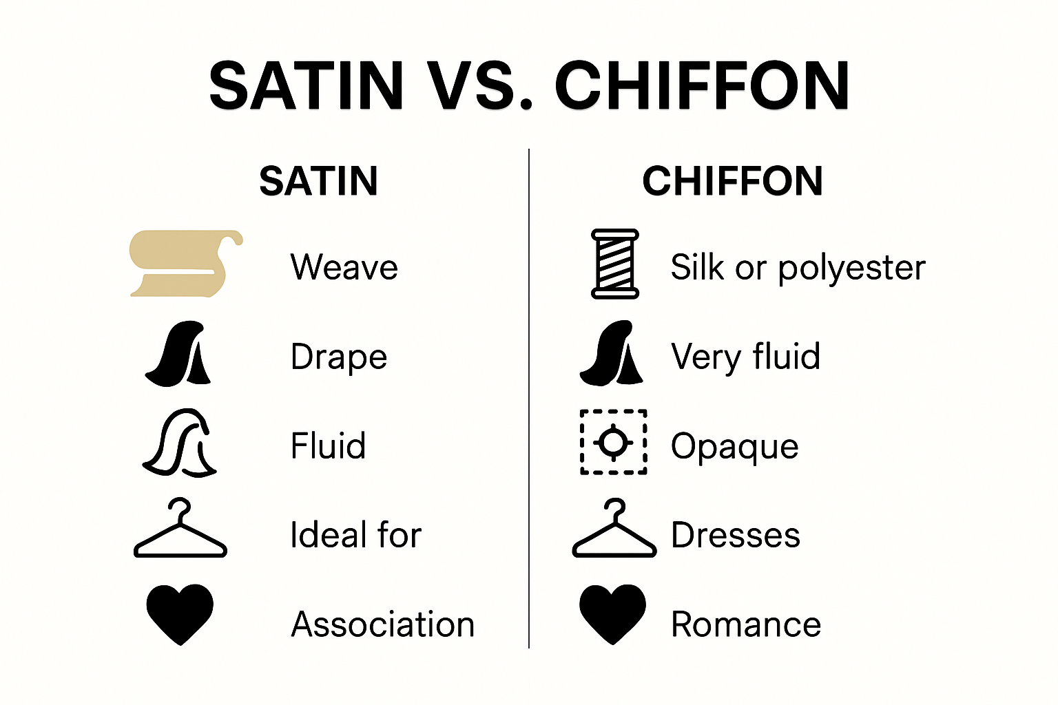 Infographic comparing satin and chiffon properties