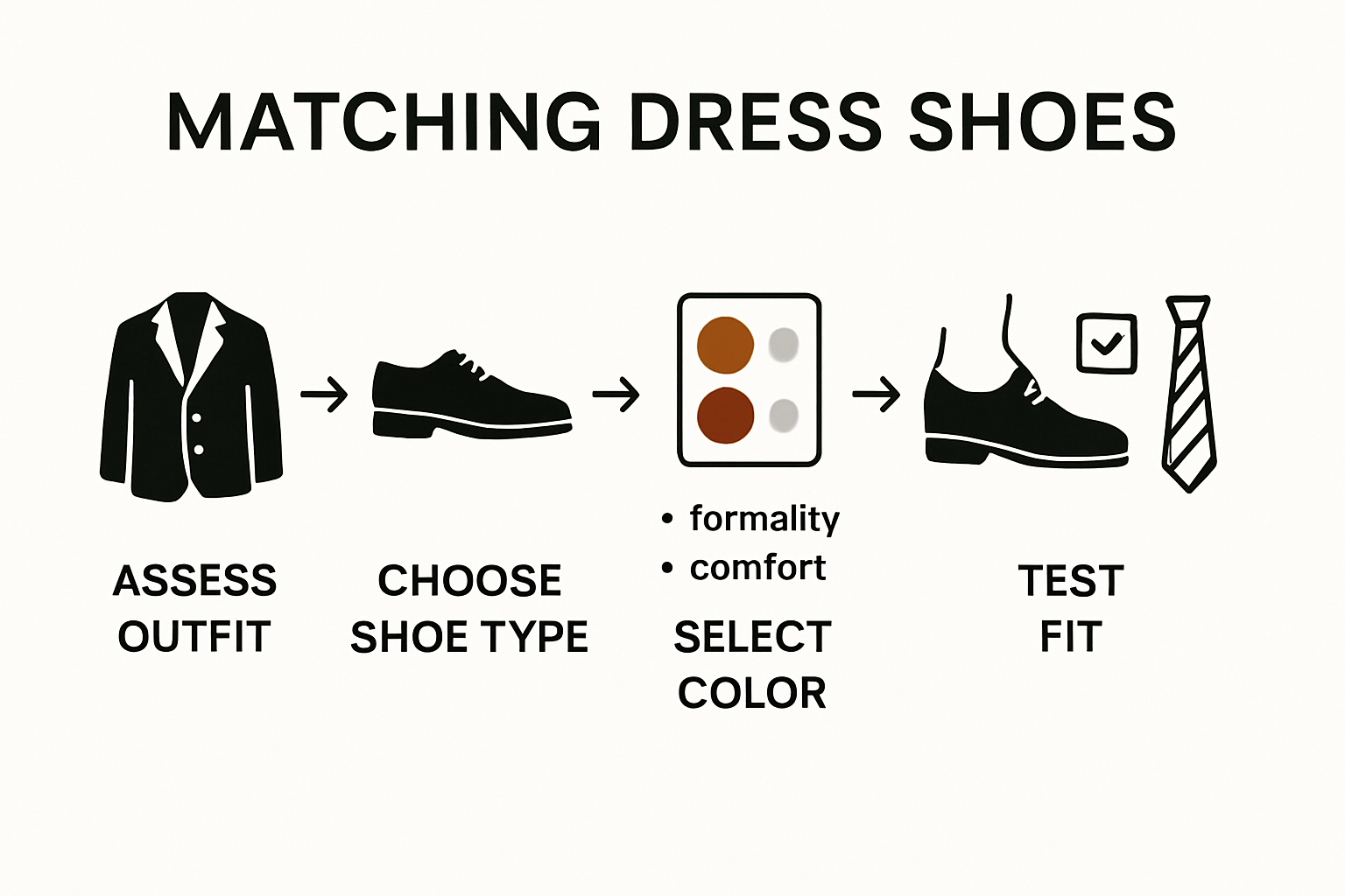 Infographic showing 5 steps to match dress shoes.