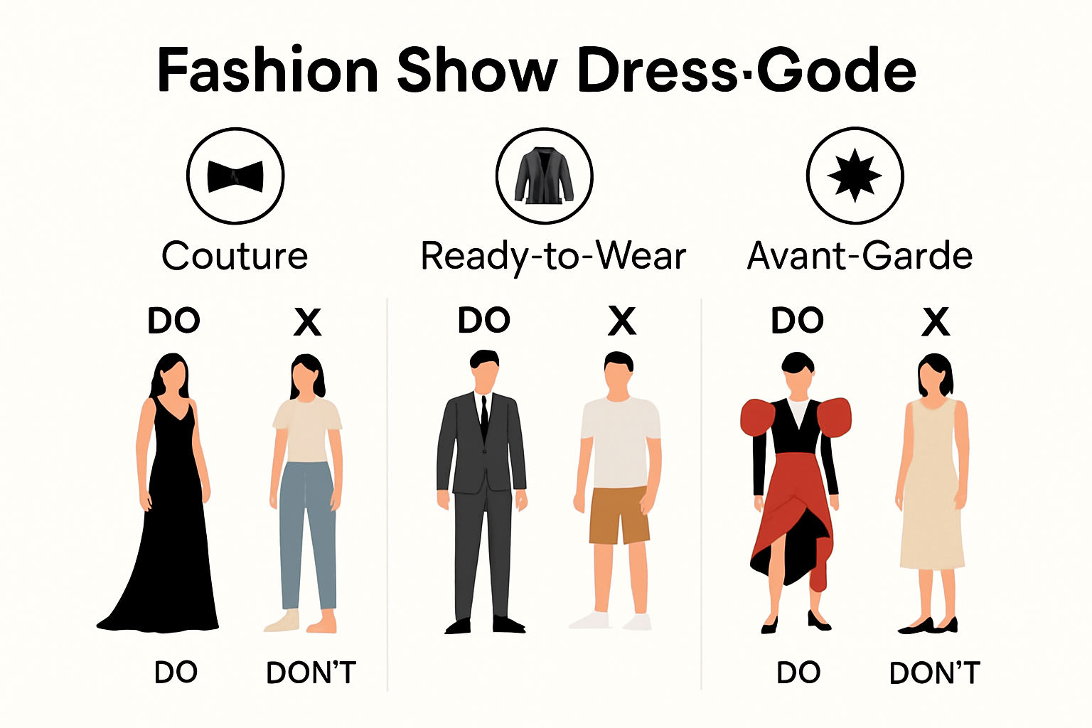Fashion show dress code infographic with visual examples