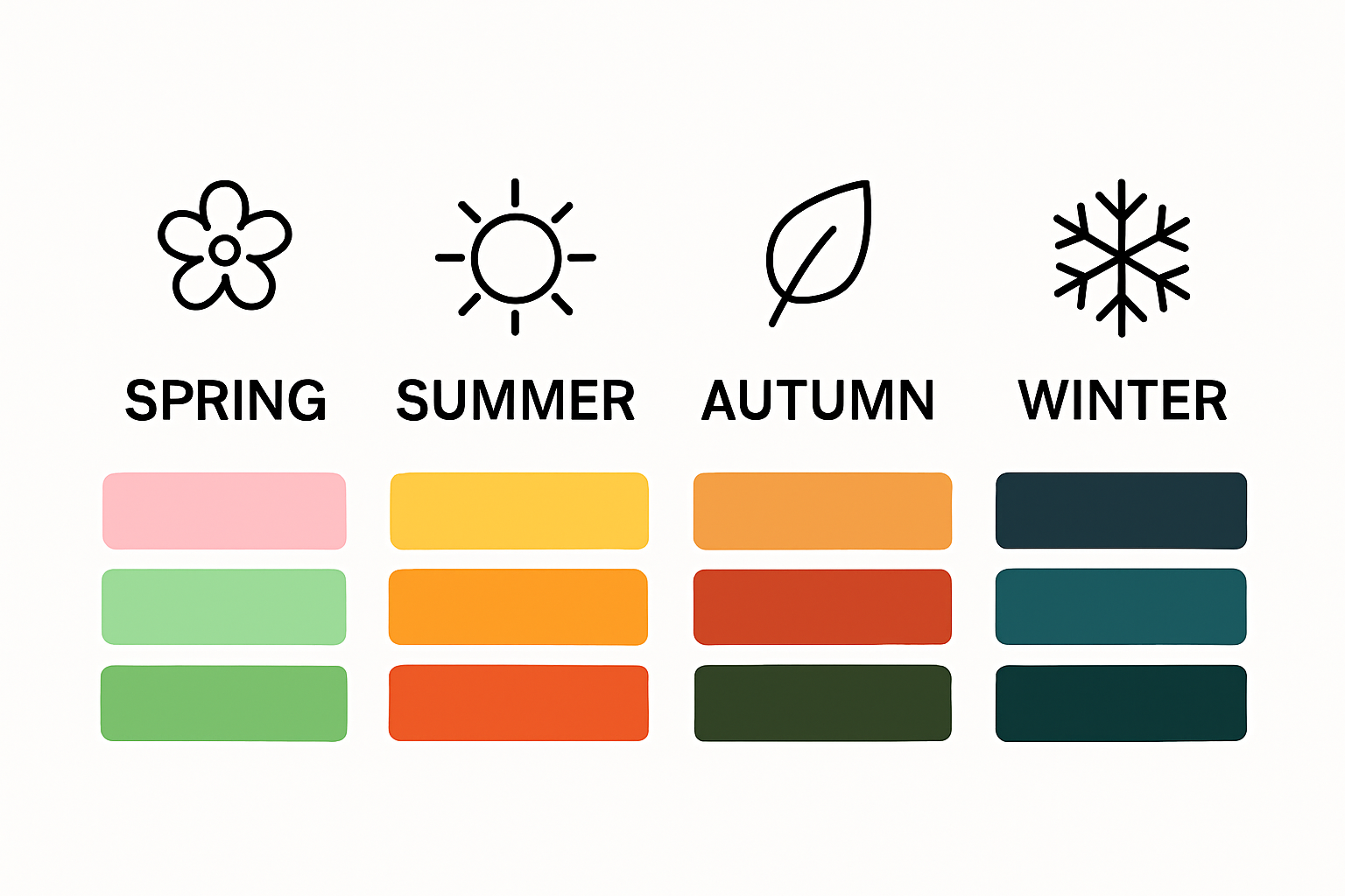 Infographic comparing spring, summer, autumn, and winter color palettes