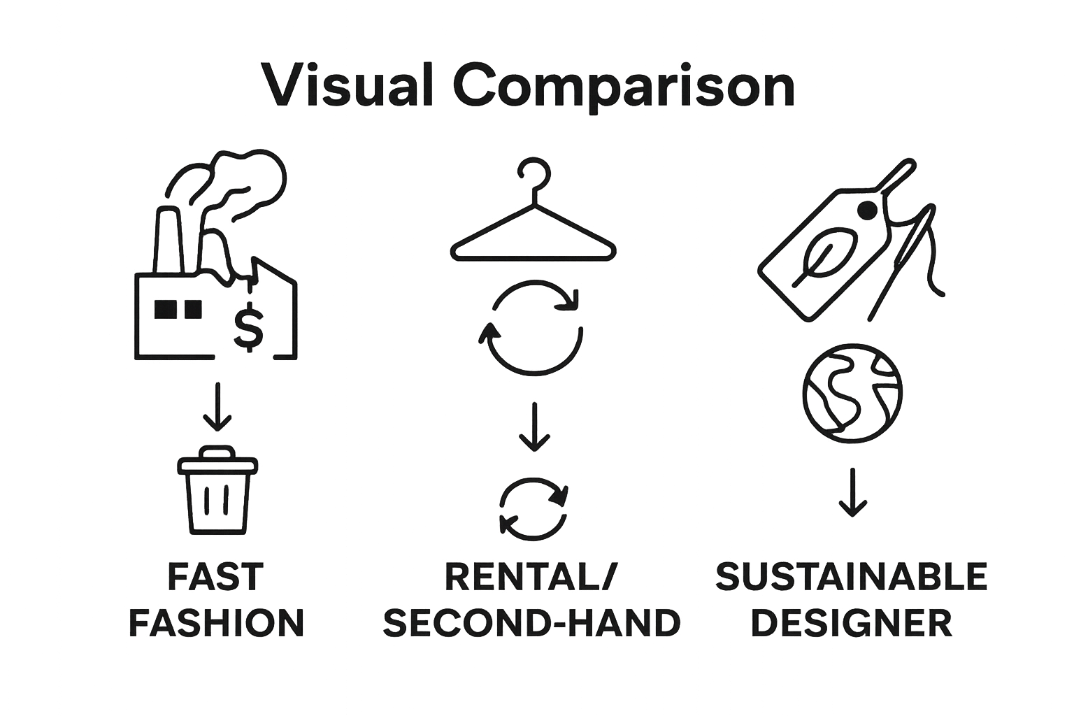 Infographic compares fast fashion, rental/second-hand, and sustainable designer options for special occasions
