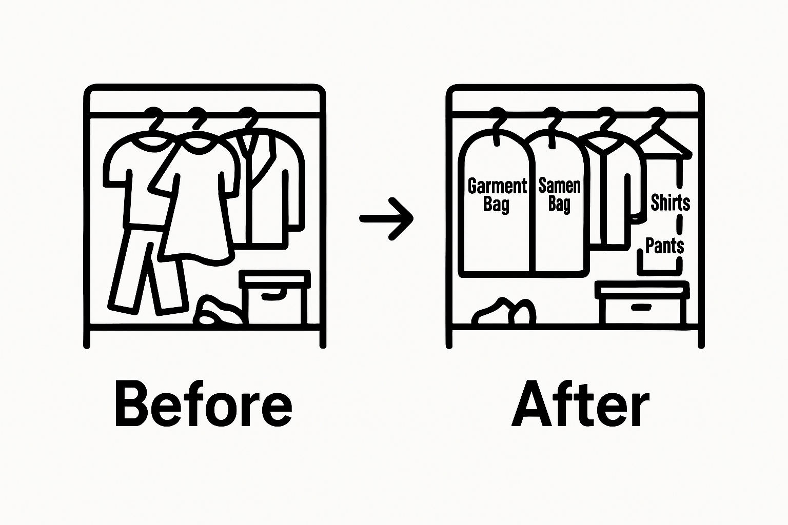 Before and after of special occasion wardrobe decluttering