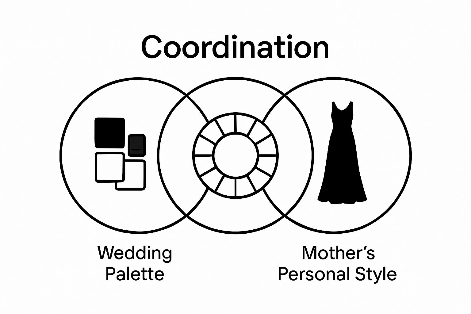 Simple visual guide comparing color coordination factors for mother of the bride dresses