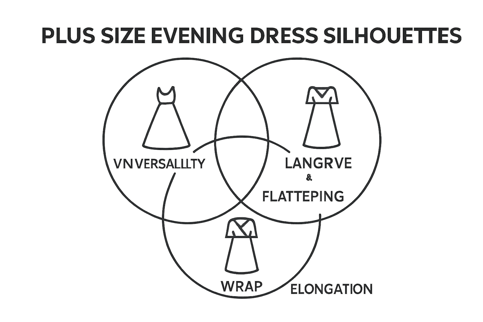 Infographic comparing A-line, wrap, and empire waist dress features