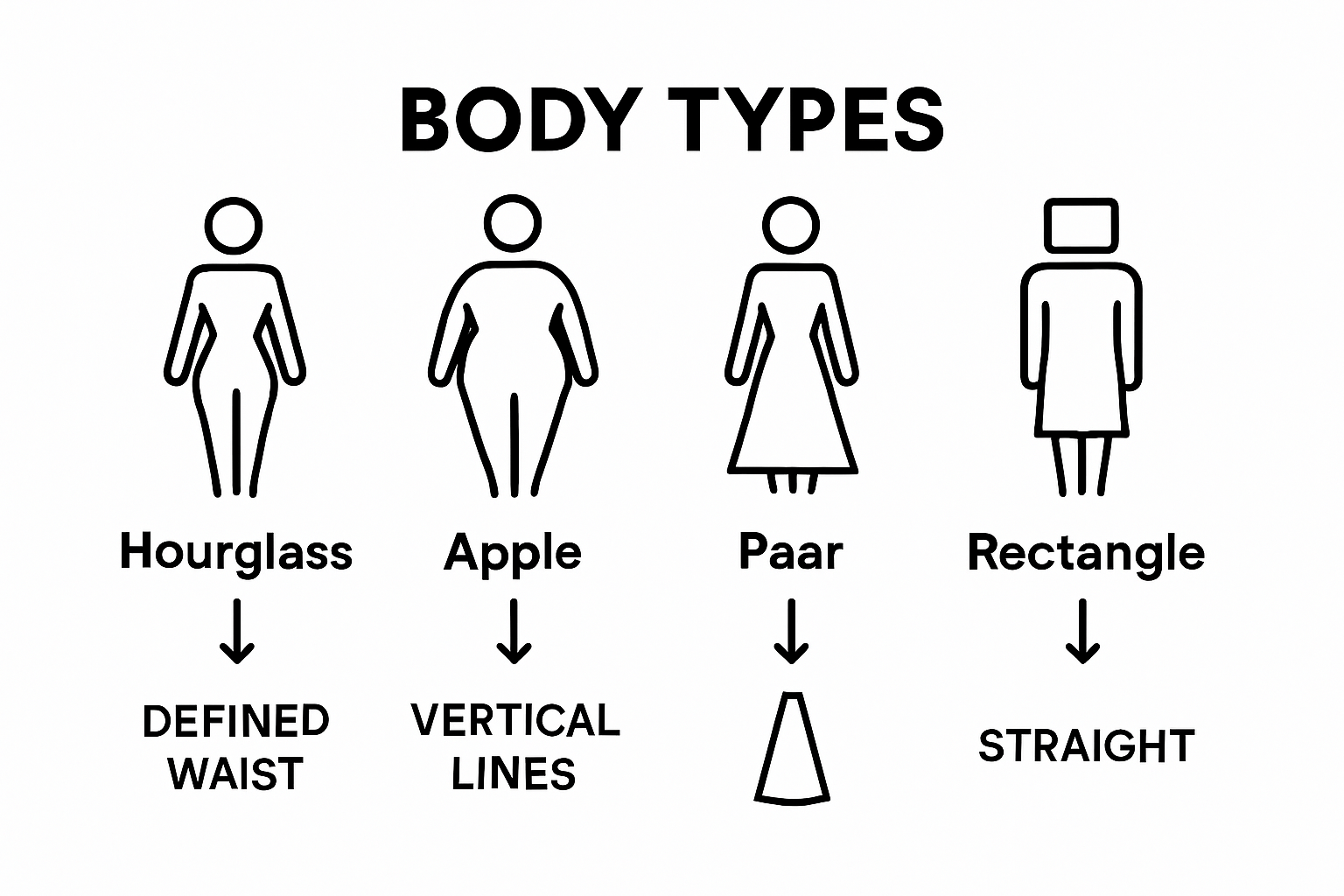 Infographic showing dress styles for four different body types.