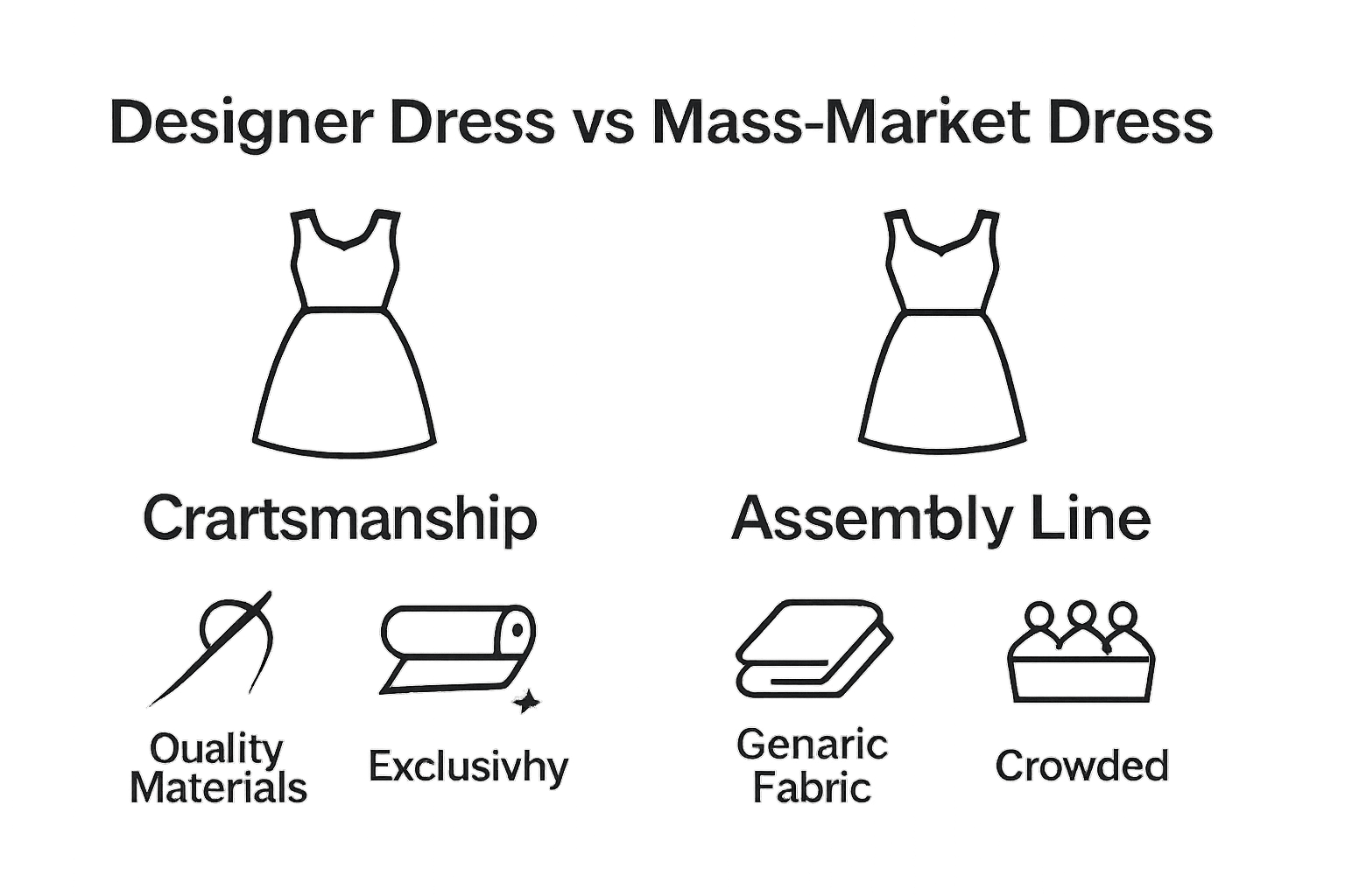 Comparison of designer vs mass-market dress characteristics