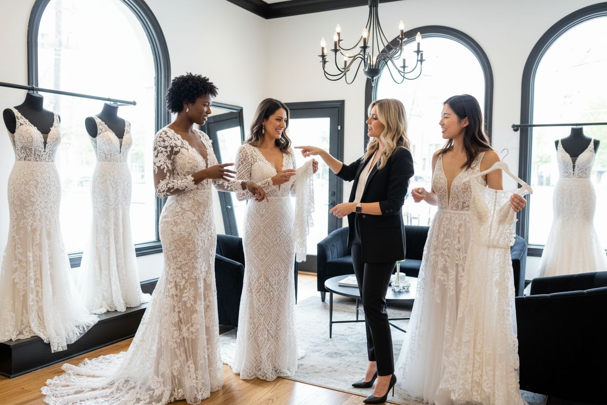 lace wedding dresses, bridal boutique, wedding dress shopping