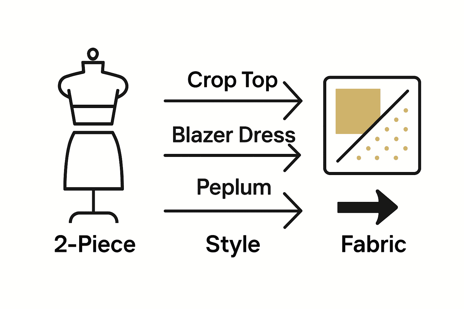 Infographic comparing 2 piece formal dress styles and fabrics