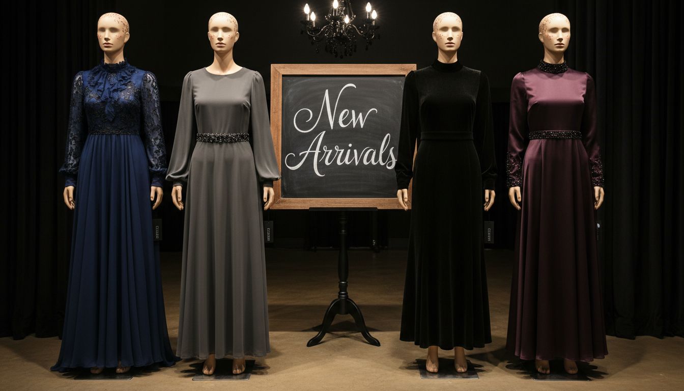 Display of four modest evening dress styles