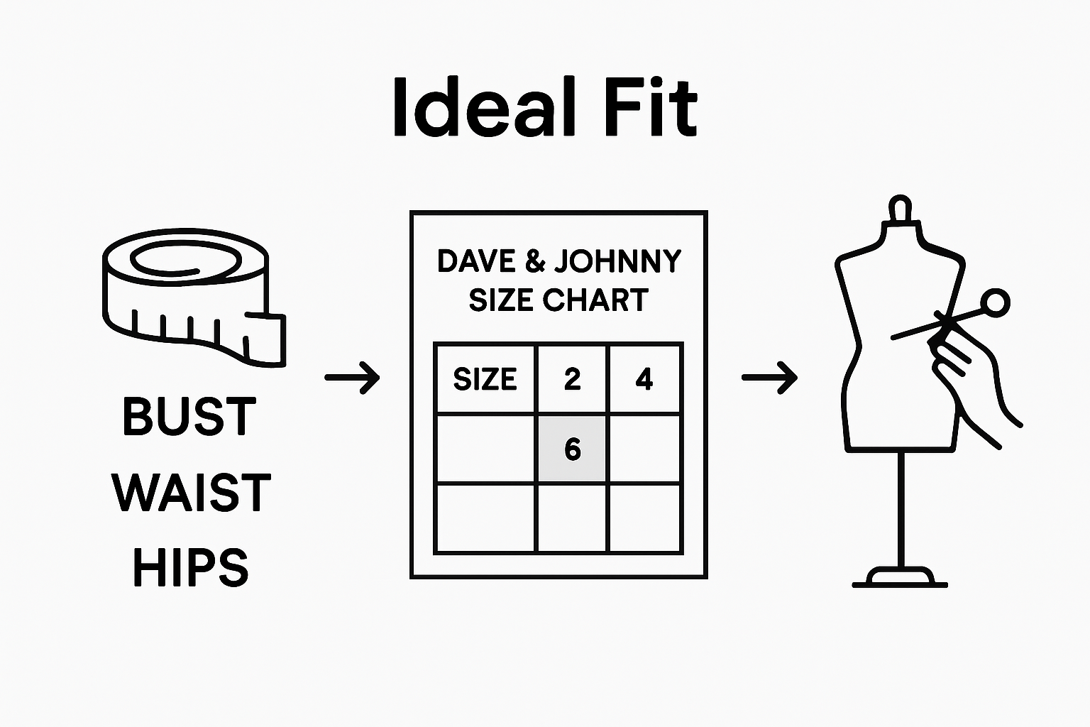 Infographic showing key dress sizing steps