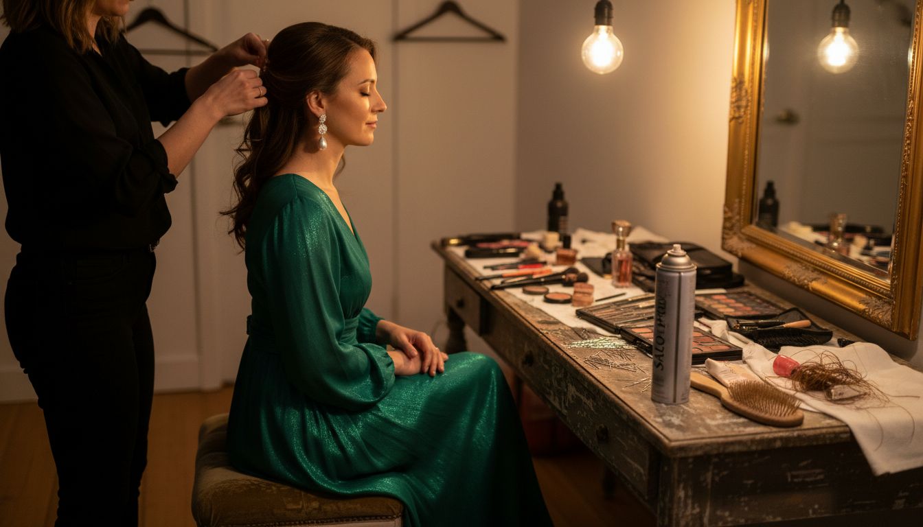 Hairstylist preparing woman for statement earrings