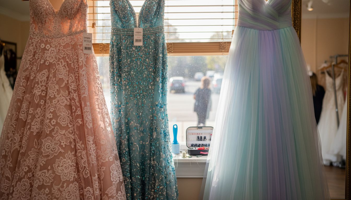 Close-up fabrics on prom dresses