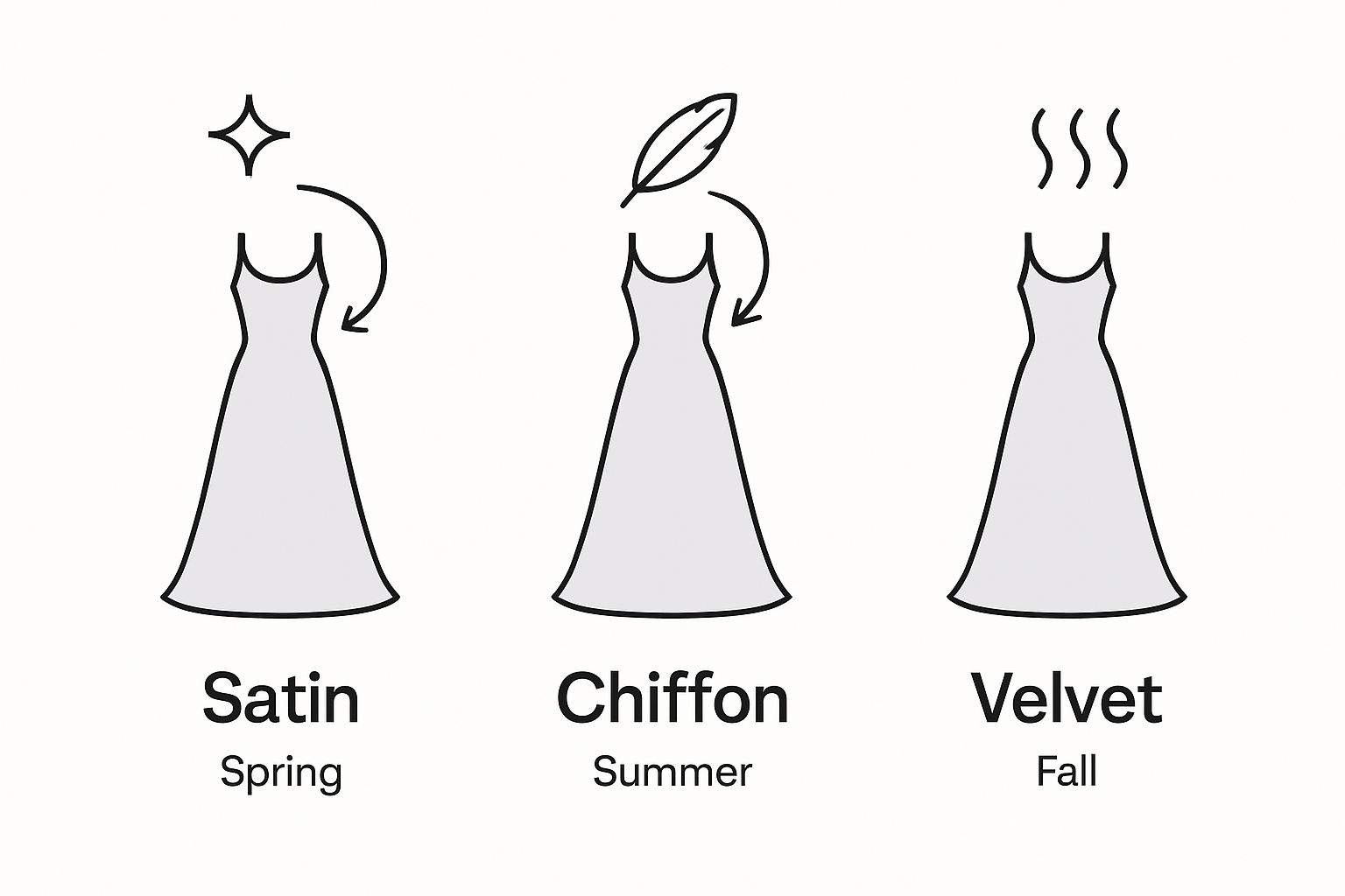 Infographic comparing evening gown fabrics for weddings