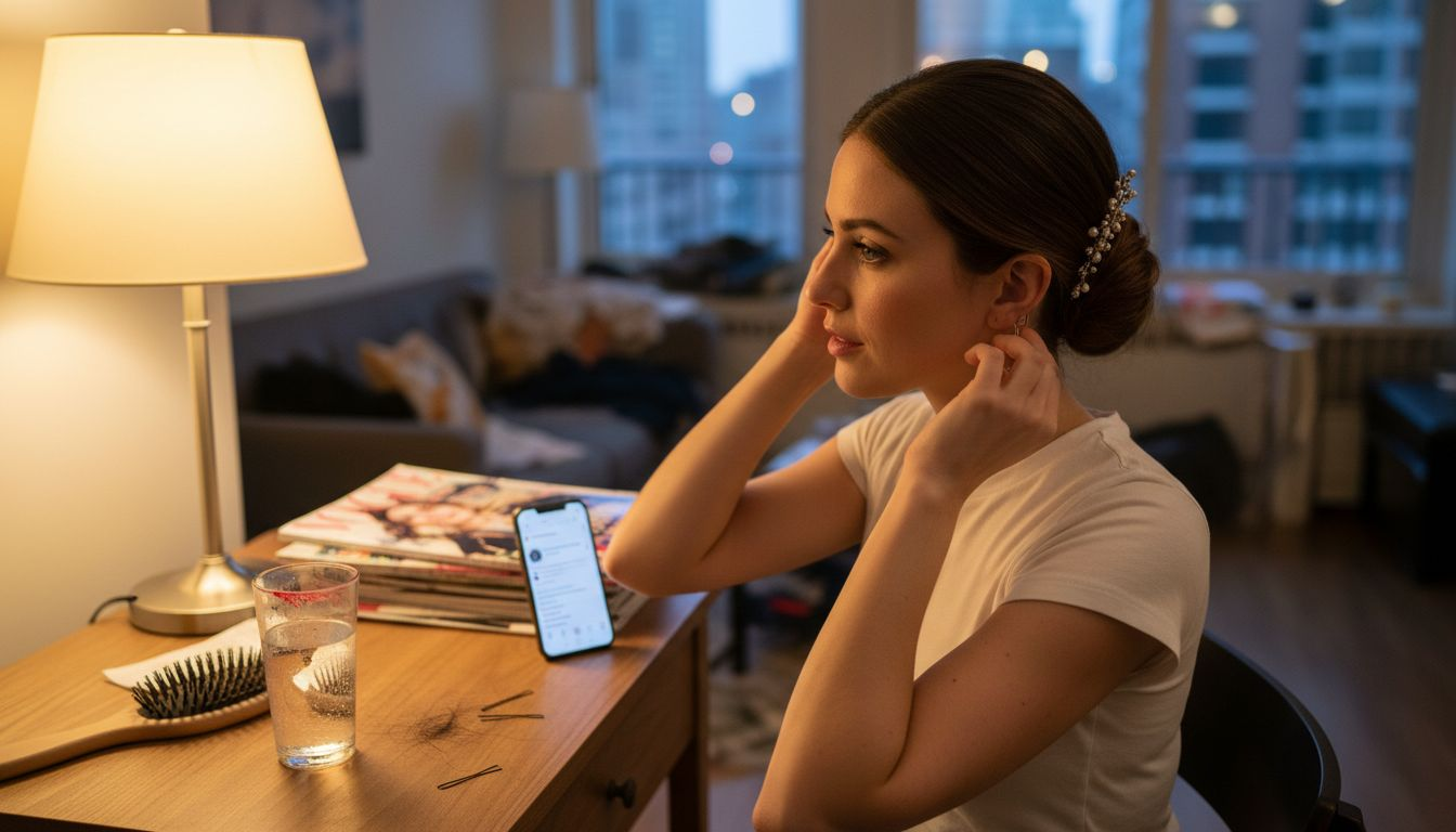 Placing jeweled comb in chignon hairstyle