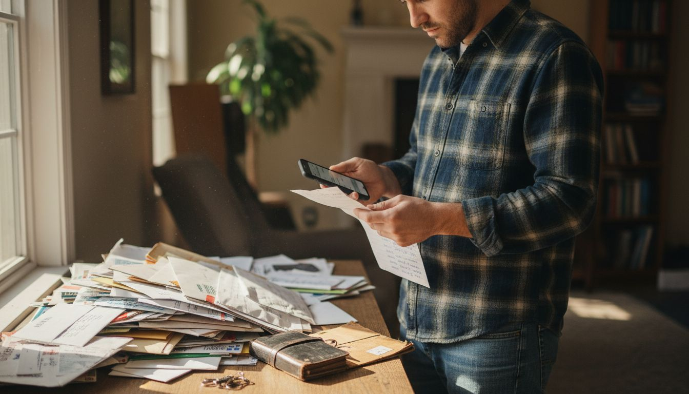 Man organizing thank you note recipient list