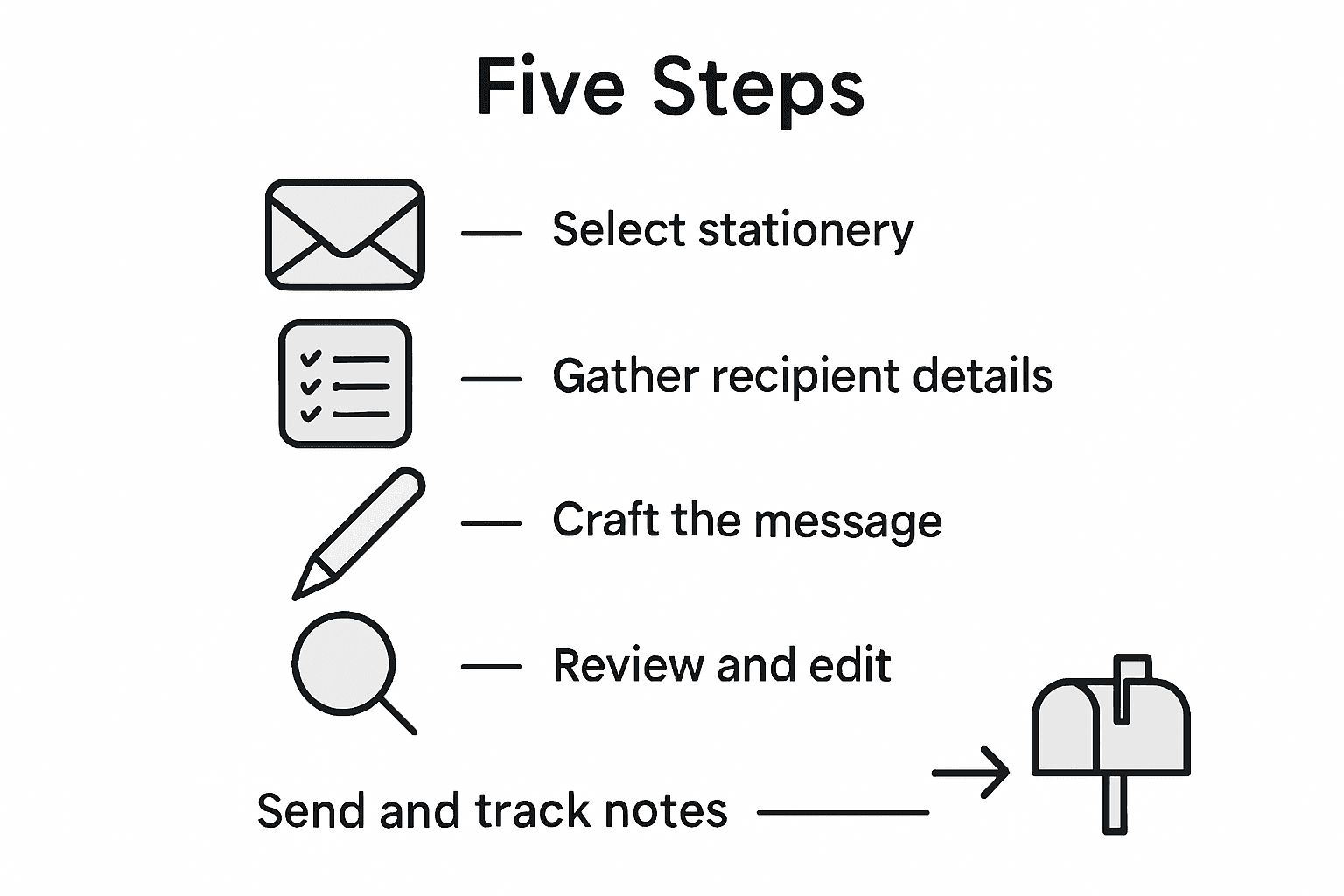 Infographic showing five thank you note steps