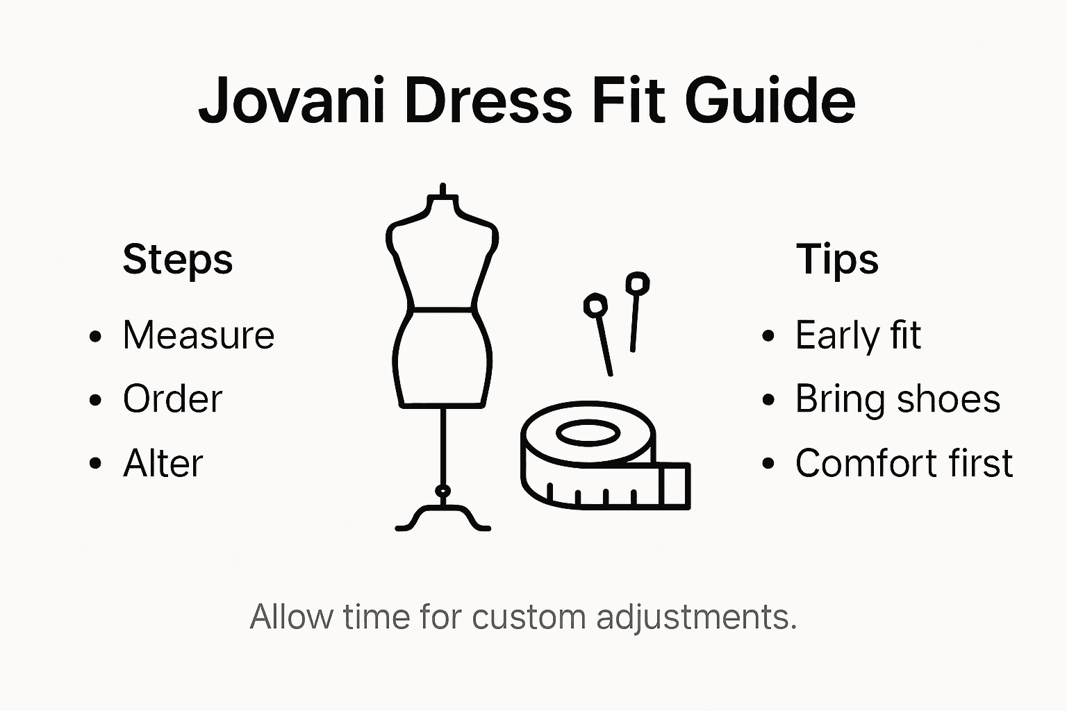 Infographic for Jovani dress fit and sizing tips