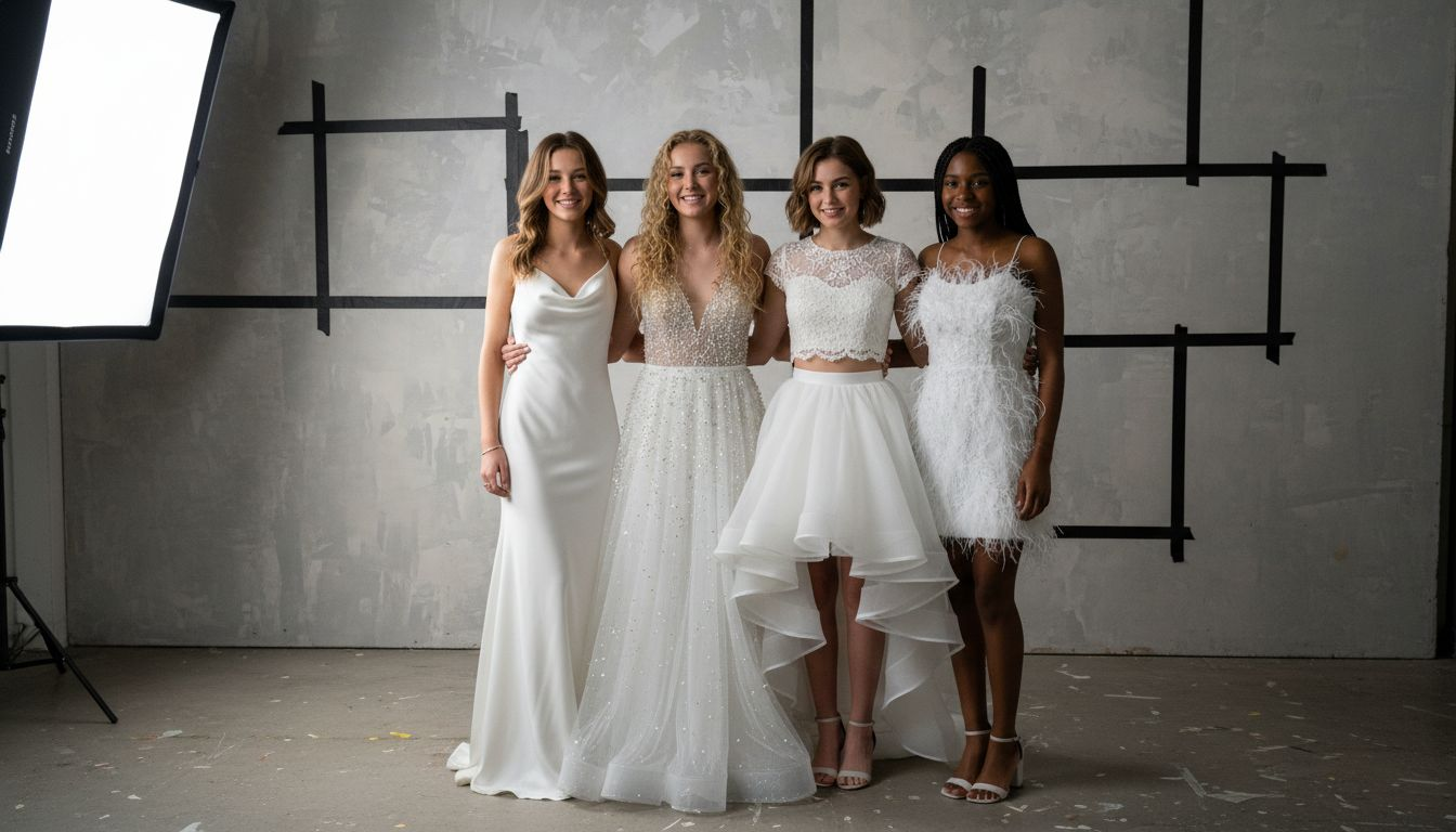 Teen girls modeling 2025 white Sweet 16 dresses