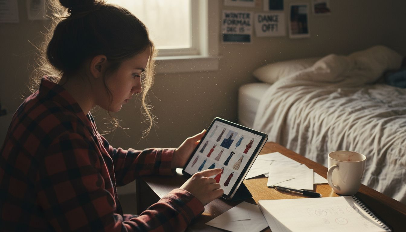 Teen girl budgeting for winter formal dress