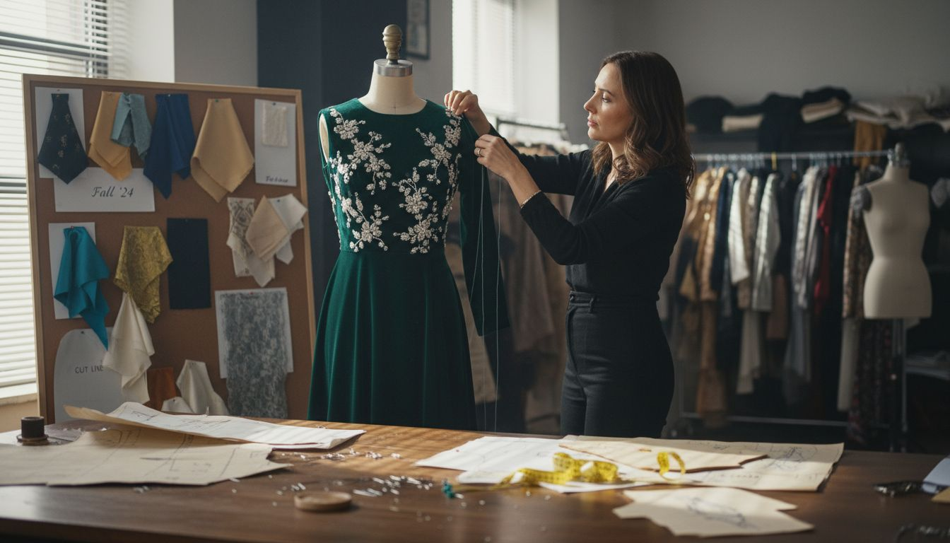 Designer working on modest gown silhouette