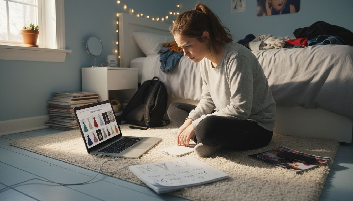 Teen girl online browsing for homecoming dress