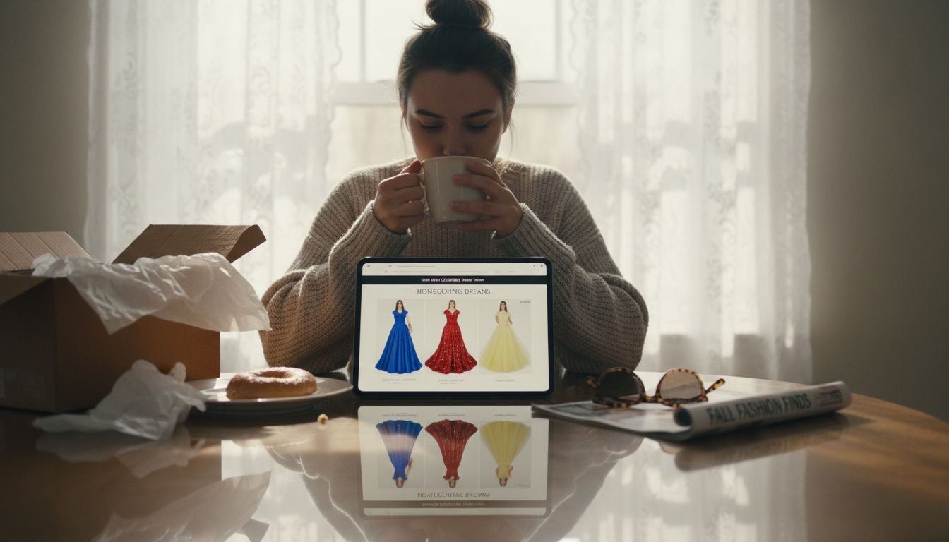 Browsing homecoming dresses on fashion store website