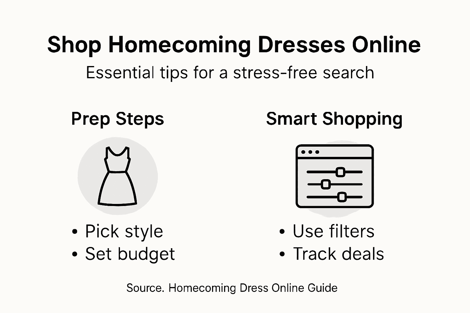 Infographic showing homecoming dress shopping tips online