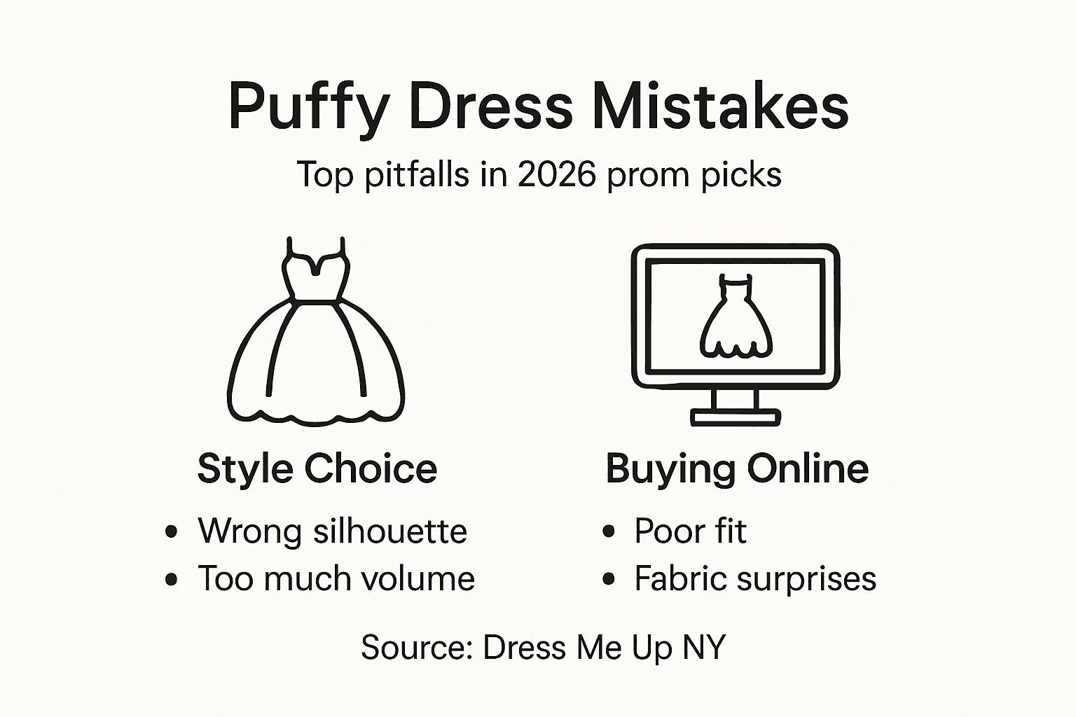 Infographic outlining puffy dress selection mistakes