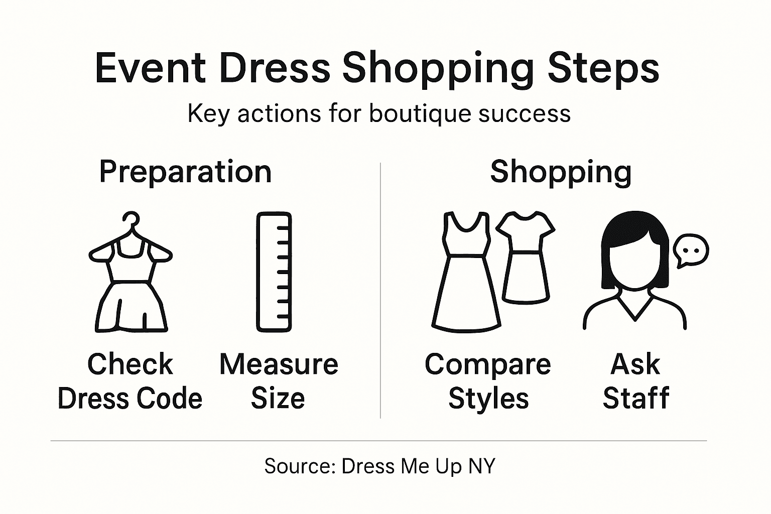 Infographic shows steps for shopping event dresses