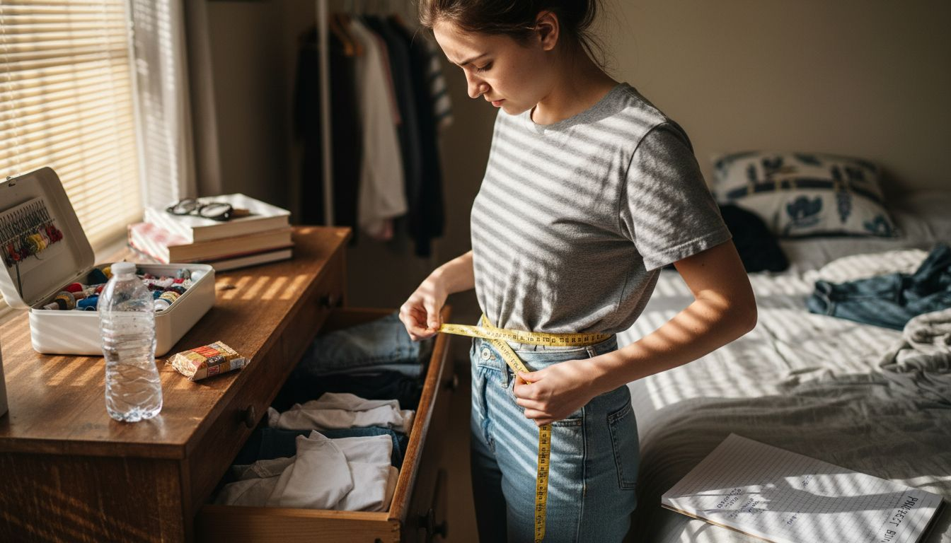 Woman measuring waist for dress size