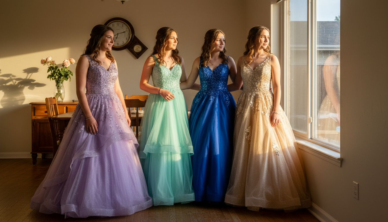 Girls showing colorful quinceanera dresses