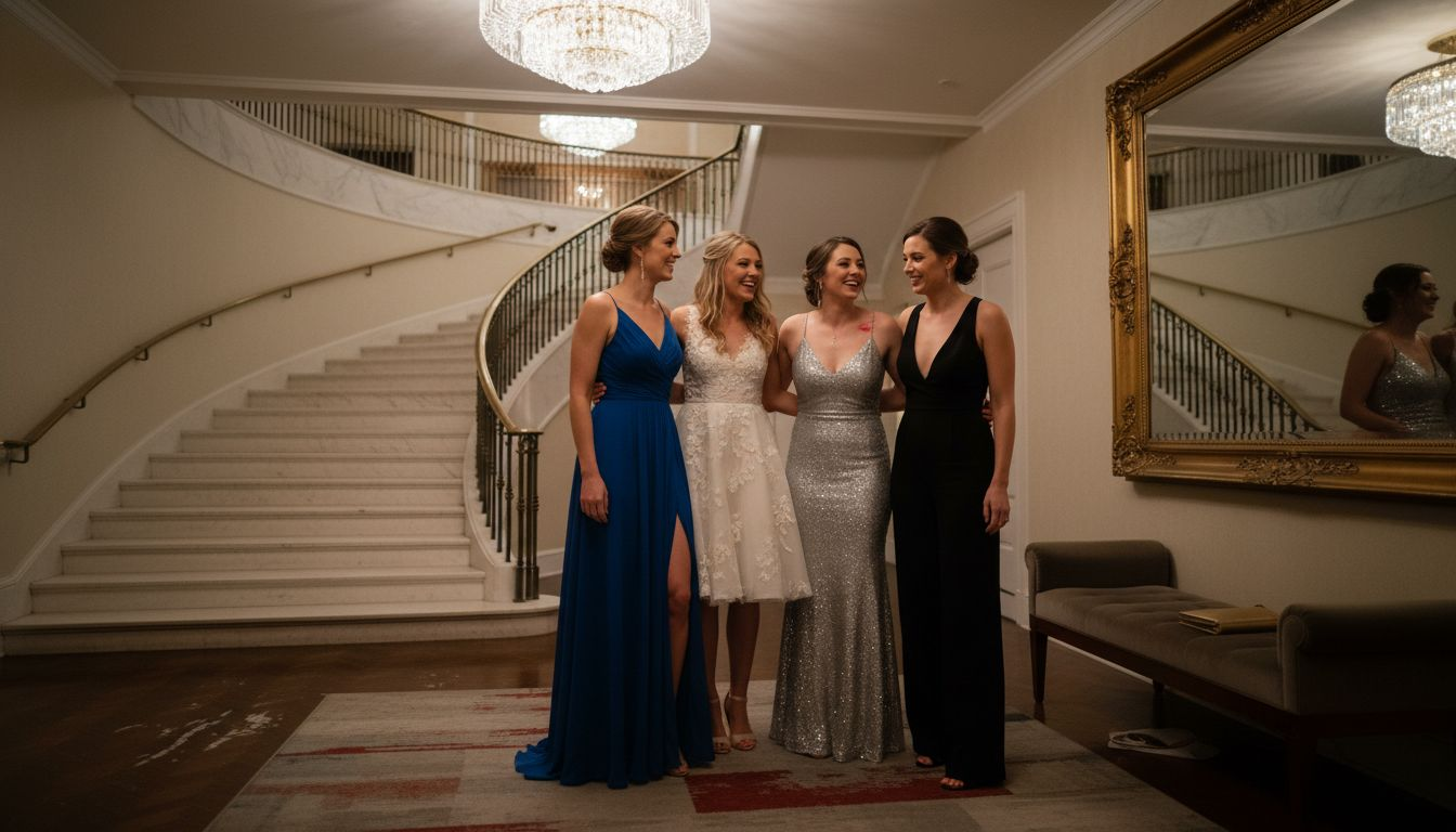 Women modeling different formal dress styles