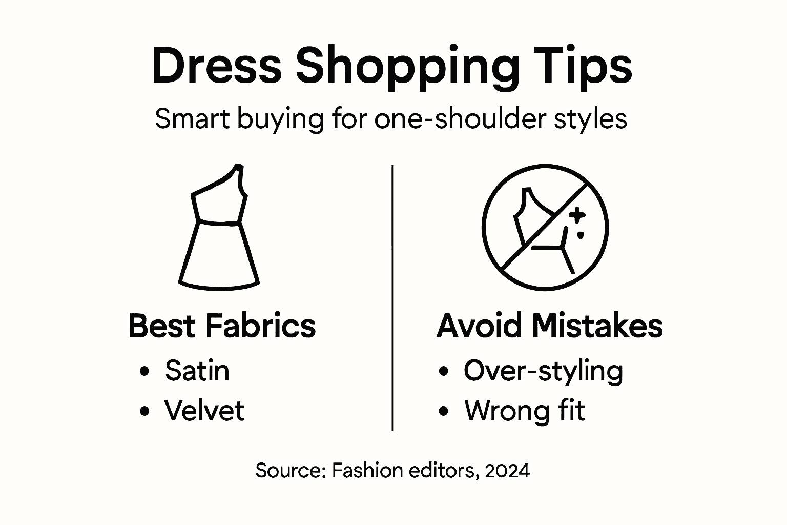 Infographic showing one-shoulder dress shopping tips