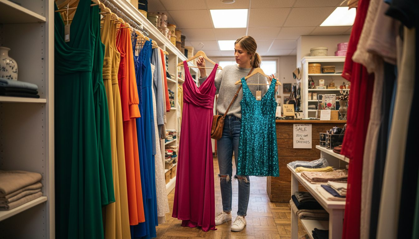 Woman shopping for budget Sherri Hill dresses