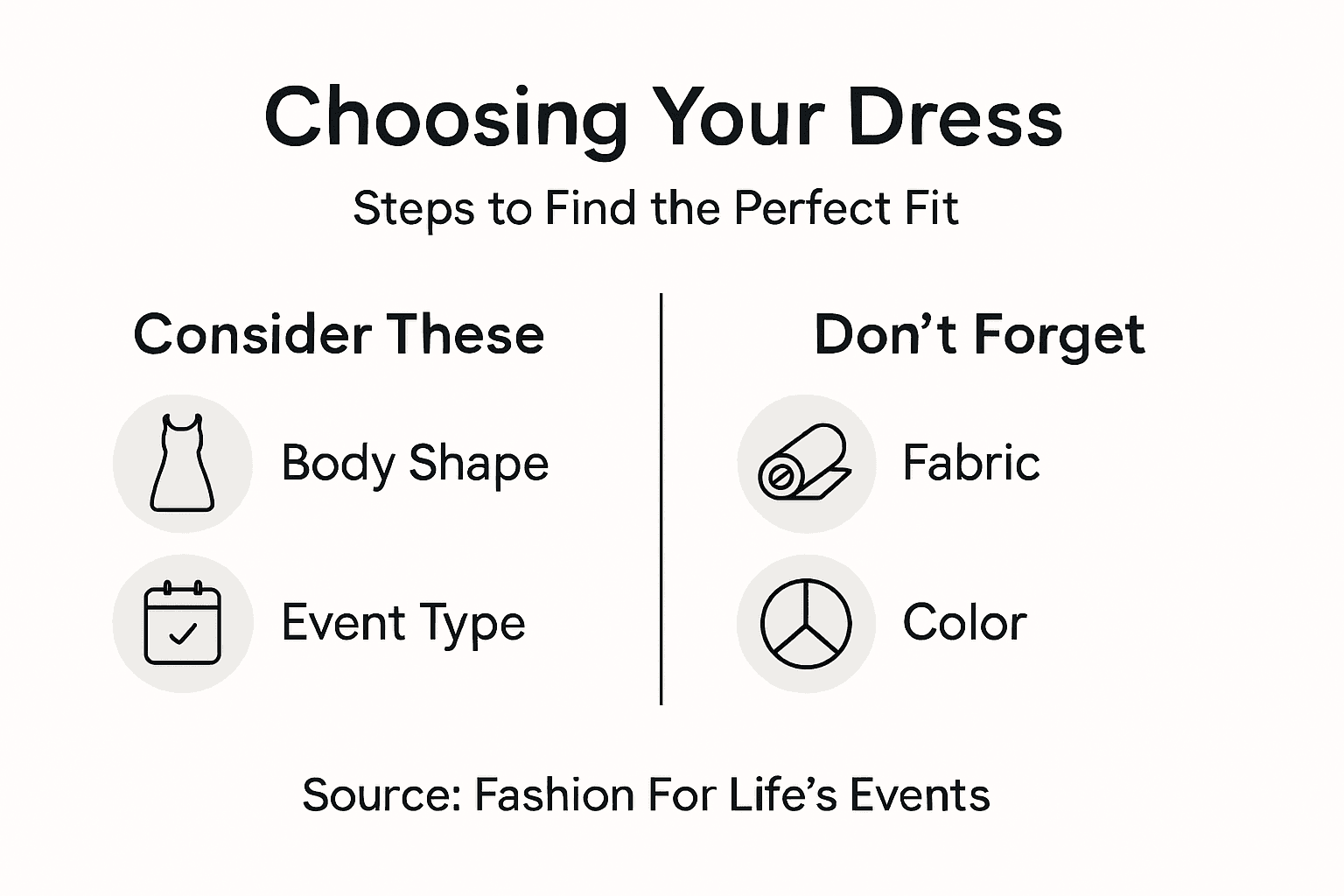 Infographic showing dress choosing steps and categories
