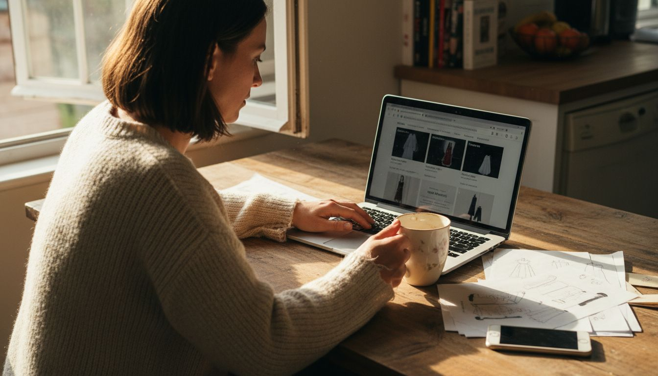 Browsing dress categories online at home