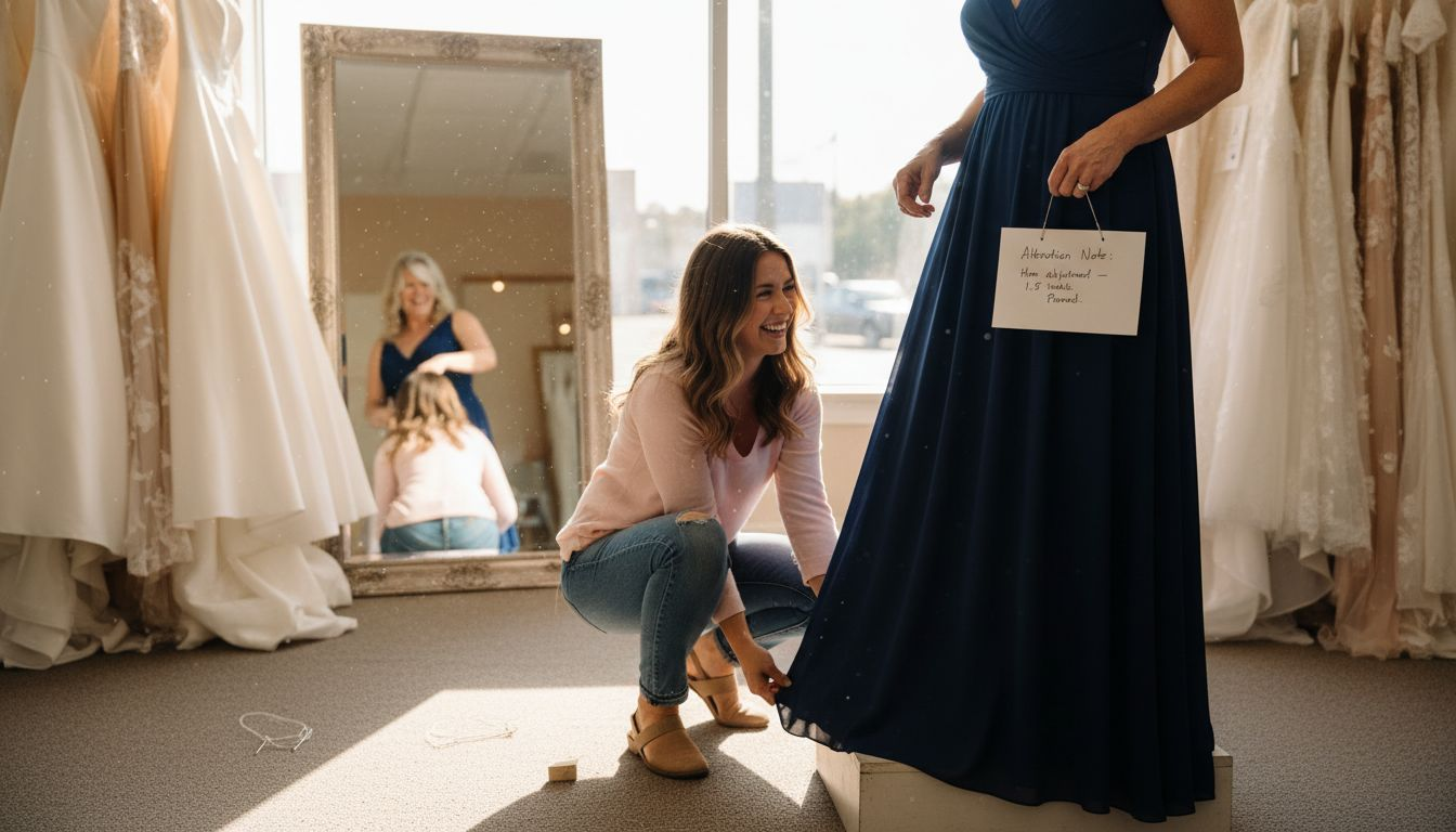 Mother daughter shopping for dress in boutique