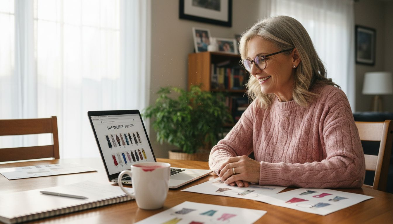Woman browsing sale dresses online
