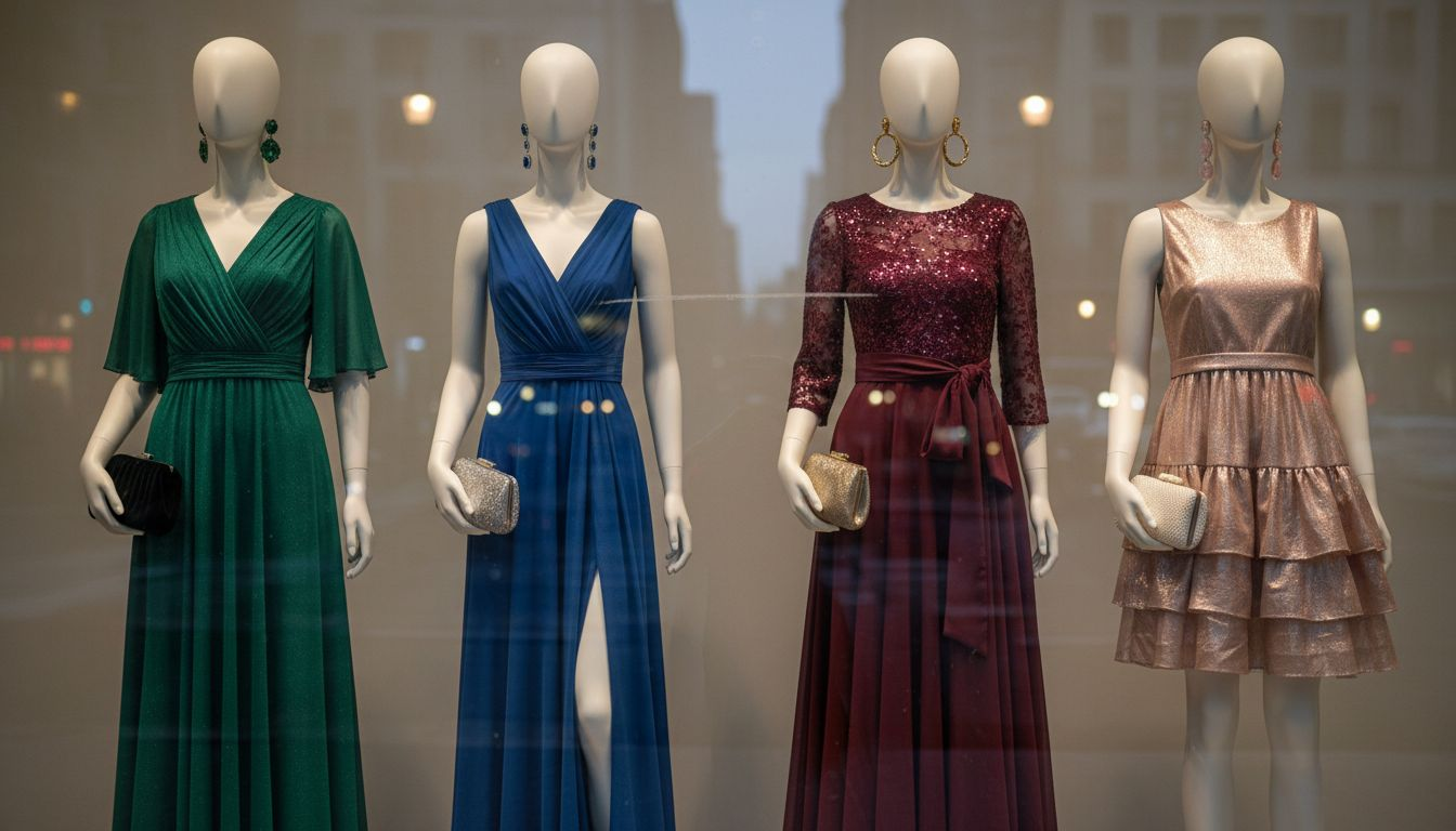 Mannequins in jewel-tone homecoming dresses 2026