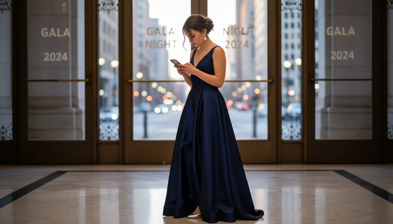 Woman entering gala in formal dress