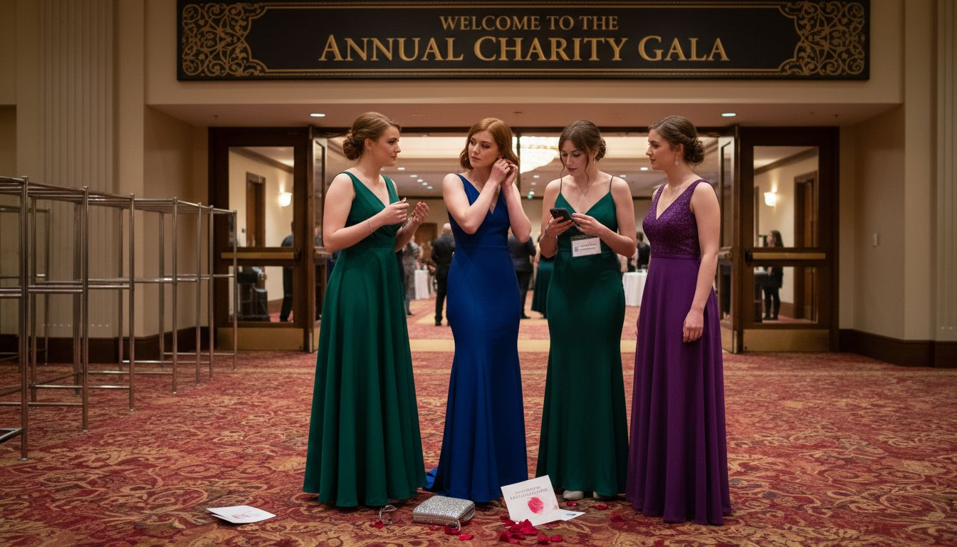 Group of young women in trendy formal dresses for a 2026 event
