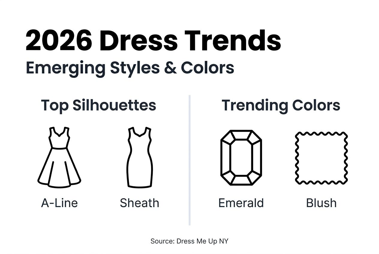Infographic showing 2026 dress styles and colors