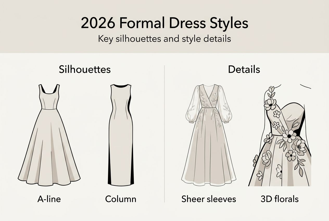Infographic comparing formal dress styles and details