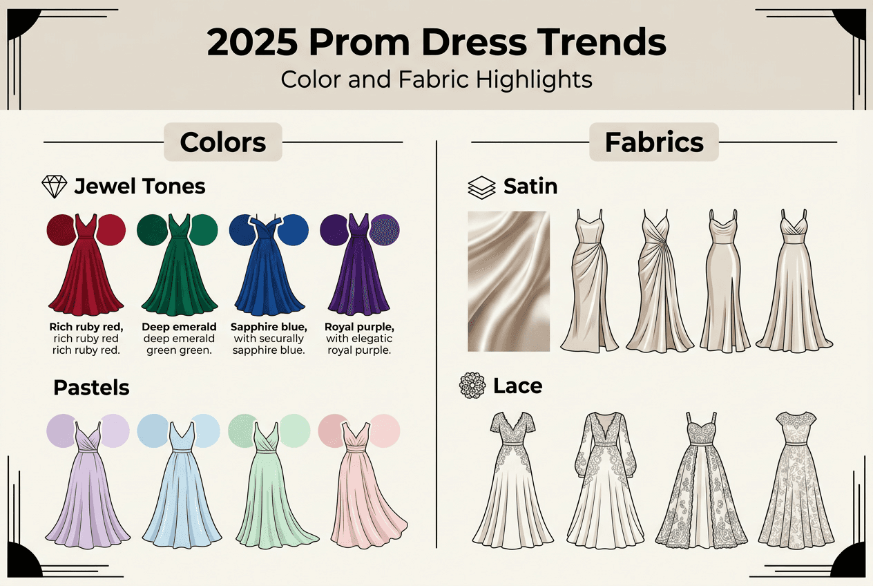 Infographic of 2025 prom colors and fabrics