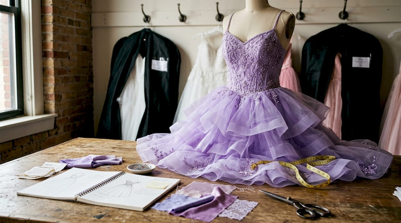 Mannequin with detailed quince dress and design props