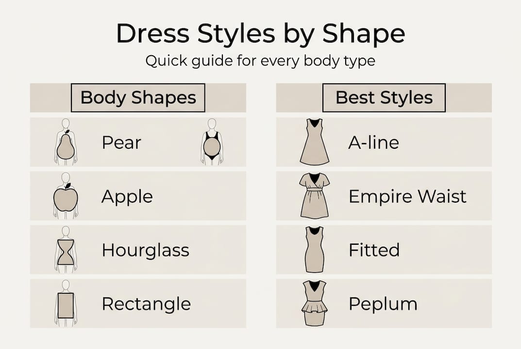 Infographic with body shapes and dress styles