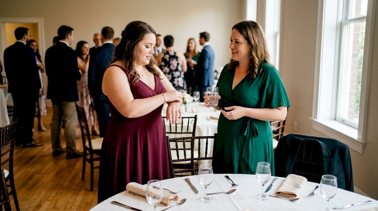 Plus-size women in a-line and wrap dresses at event