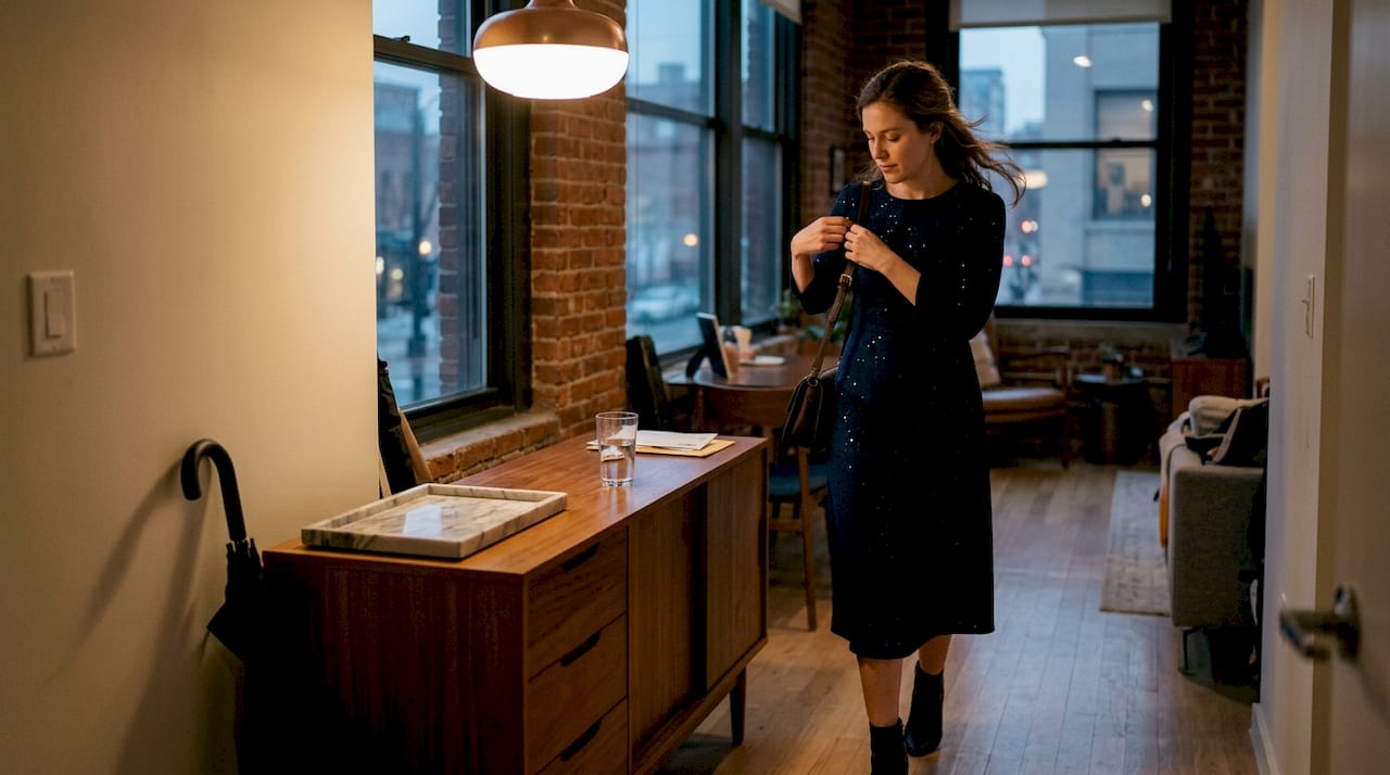 Woman arriving for formal chic occasion