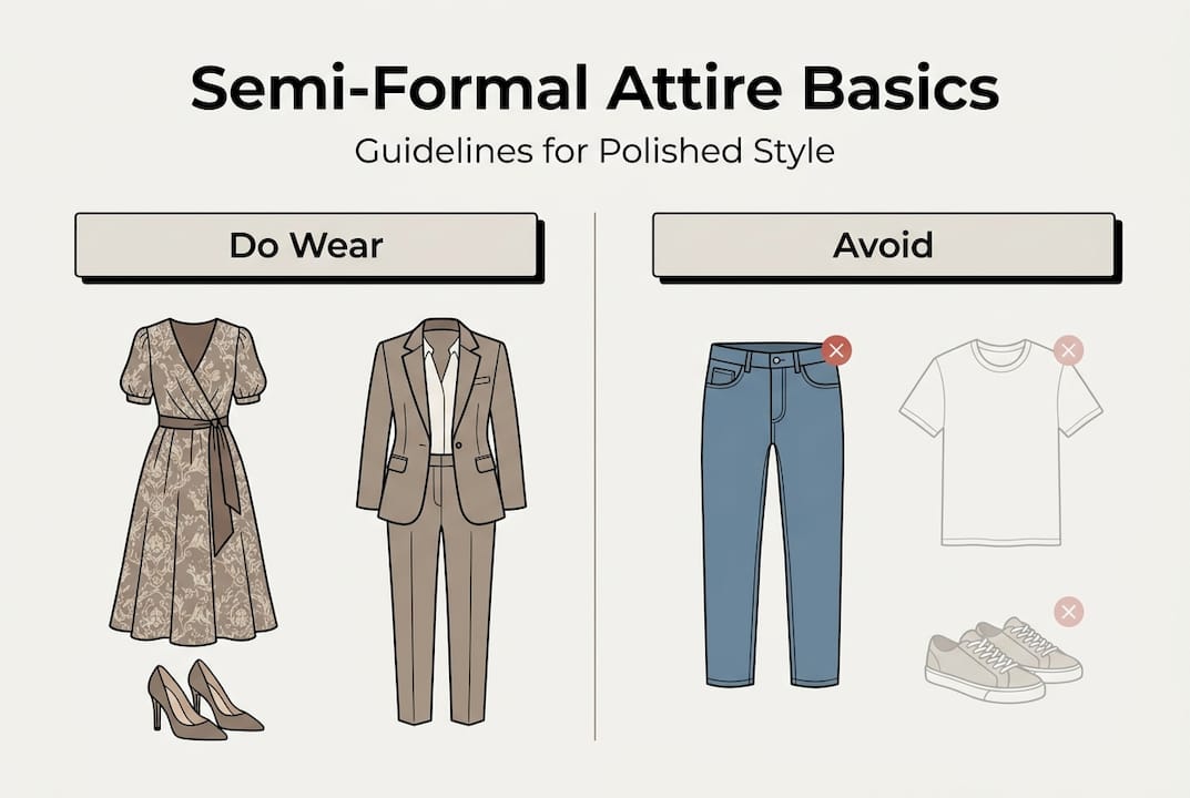 Semi-formal attire basics do and avoid infographic